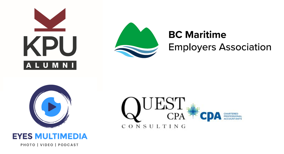 Sponsor Logos including KPU Alumni Association, BC Maritime Employers Association, Eyes Multimedia and Quest CPA